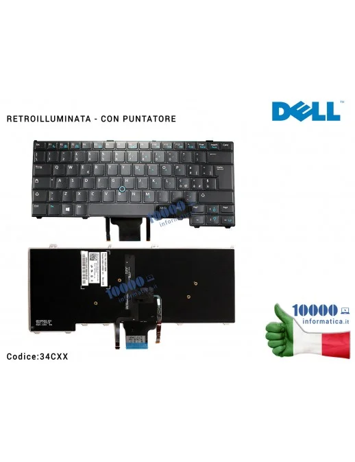 34CXX Tastiera Italiana DELL Latitude E7440 E7420 E7240 (RETROILLUMINATA) [CON PUNTATORE MOUSE]