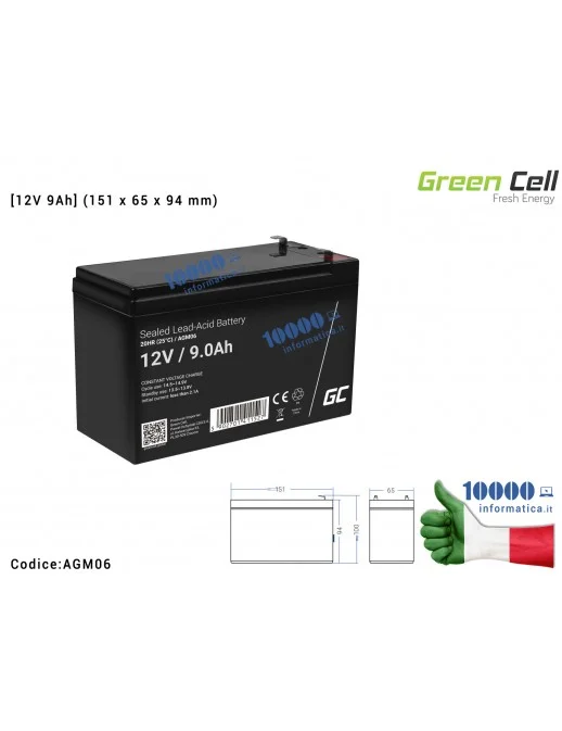AGM06 Batteria Green Cell Compatibile per UPS AGM [12V 9Ah] (151 x 65 x 94 mm) 6FM9