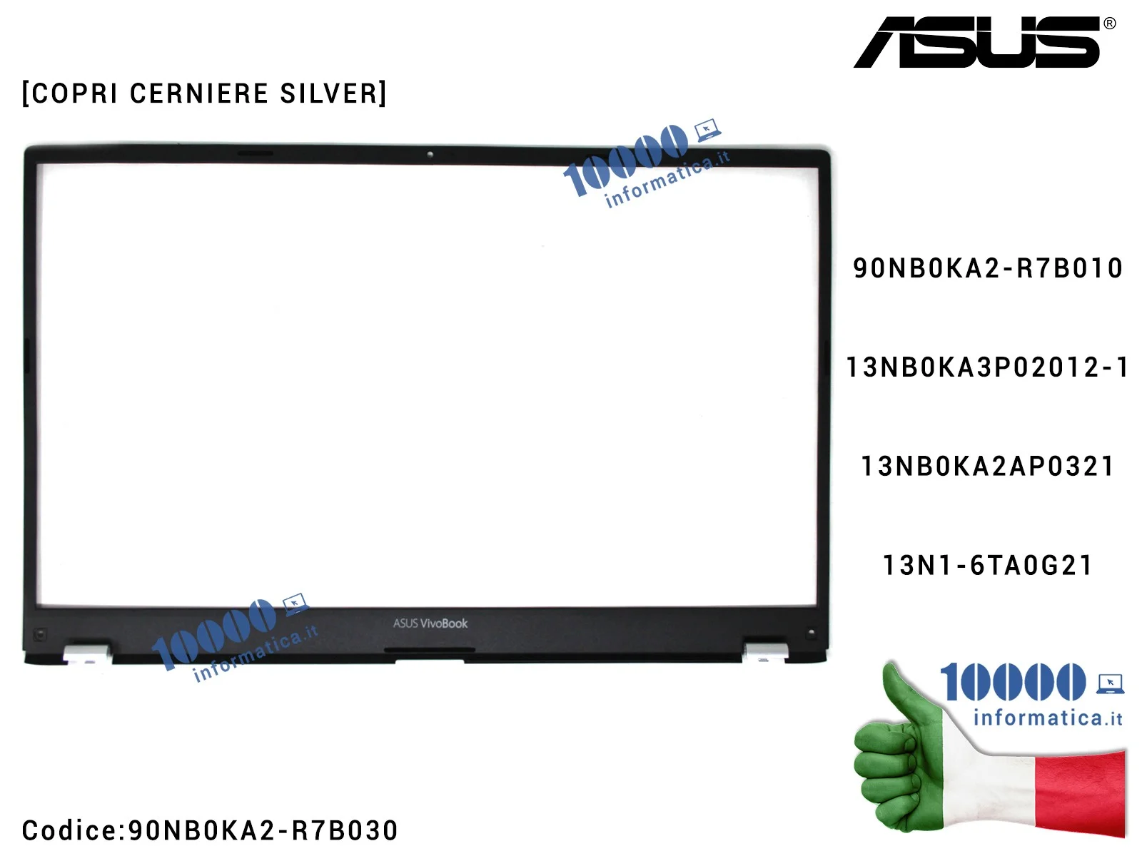90NB0KA2-R7B030 Cornice Display Bezel LCD ASUS VivoBook F512 X512 S512 (Nero/Silver) X512F X512J X512JP X512U X512UA S512F 13...
