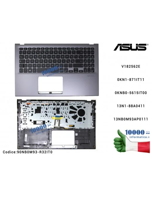 90NB0M93-R32IT0 Tastiera Italiana Retroilluminata Completa di Top Case Superiore ASUS VivoBook 15 X512 (Slate Grey) X512F X51...
