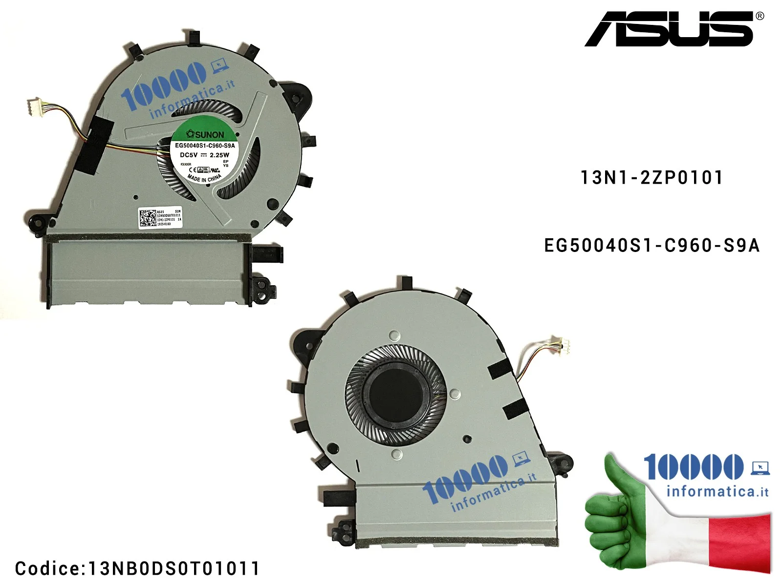 13NB0DS0T01011 Ventola di Raffreddamento Fan CPU ASUS ZenBook UX430 UX430U UX430UA UX430UN UX430UQ 13N1-2ZP0101 EG50040S1-C96...