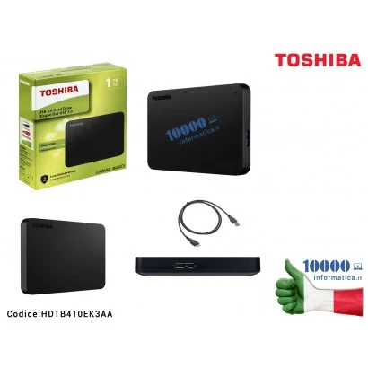 HDTB410EK3AA Hard Disk Esterno TOSHIBA USB 3.0 1 TB 2,5'' AUTOALIMENTATO 1000 GB TOSHIBA HDTB410EK3AA CANVIO BASICS