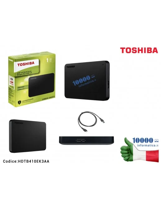 HDTB410EK3AA Hard Disk Esterno TOSHIBA USB 3.0 1 TB 2,5'' AUTOALIMENTATO 1000 GB TOSHIBA HDTB410EK3AA CANVIO BASICS