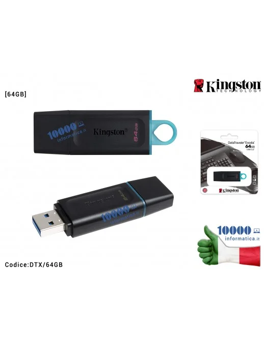 DTX/64GB PENDRIVE USB 3.2 Gen 1 64GB CHIAVETTA PENNA 64 GB CHIAVE FLASH KINGSTON DTX/64GB