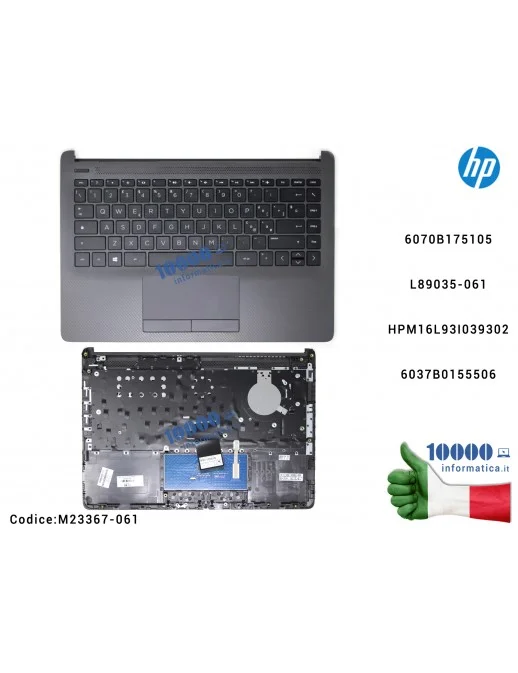 M23367-061 Tastiera Italiana Completa di Top Case Superiore Palmrest (Jet Black) HP Notebook 240 G8 [NERO] 6070B175105 L89035...