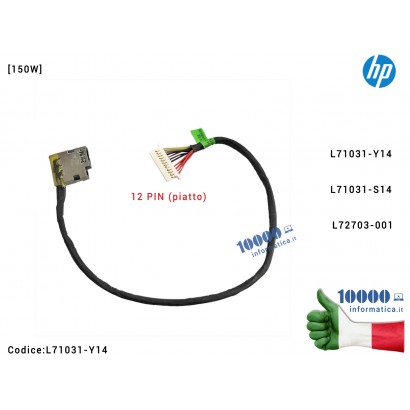 L71031-Y14 Connettore di Alimentazione DC Power Jack PJ1061 (12 PIN piatto) HP OMEN 15-DC TPN-Q211 15-EC 16-A 16T-A [150W] L7...