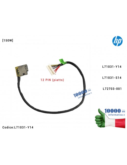 L71031-Y14 Connettore di Alimentazione DC Power Jack PJ1061 (12 PIN piatto) HP OMEN 15-DC TPN-Q211 15-EC 16-A 16T-A [150W] L7...