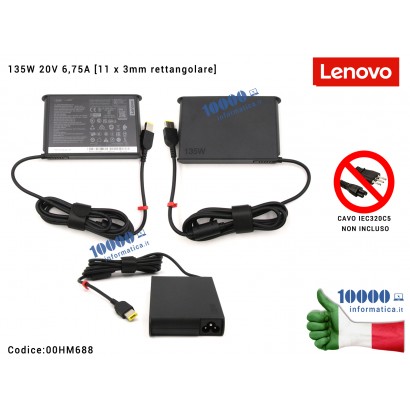 00HM688 Alimentatore Originale Lenovo 135W 20V ideapad 3-16IAH7 Alimentatore LENOVO 135W 20V 6,75A [11 x 3mm rettangolare] Id...