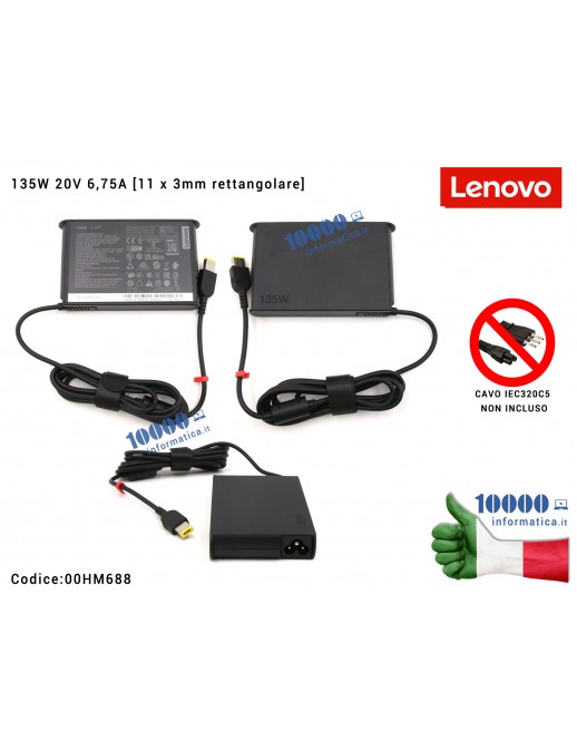 00HM688 Alimentatore Originale Lenovo 135W 20V ideapad 3-16IAH7 Alimentatore LENOVO 135W 20V 6,75A [11 x 3mm rettangolare] Id...