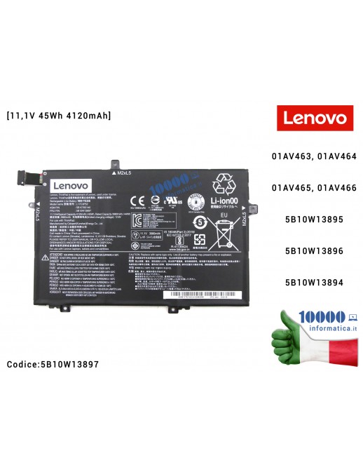 5B10W13897 Batteria L17C3P52 Originale Notebook LENOVO ThinkPad L14 Gen 2 (20X1) (20X2) [11,1V 45Wh 4120mAh] 1AV463 01AV464 01AV