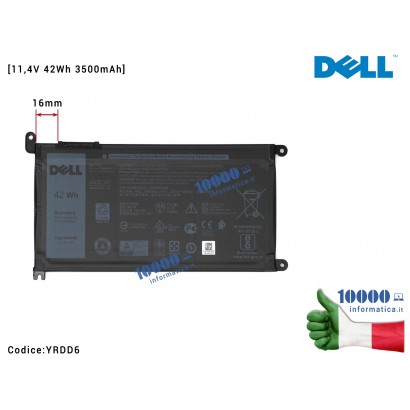 YRDD6 Batteria Originale DELL Vostro 14 5481 5490 5468 5471 YRDD6 WDX0R 0WDX0R 1VX1H 3CRH3 [11,4V 42Wh 3500mAh] 3 celle YRDD6...