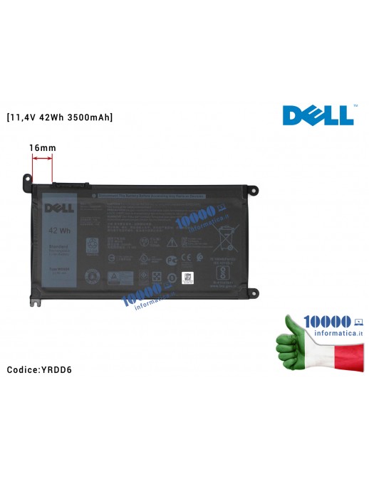 YRDD6 Batteria Originale DELL Vostro 14 5481 5490 5468 5471 YRDD6 WDX0R 0WDX0R 1VX1H 3CRH3 [11,4V 42Wh 3500mAh] 3 celle YRDD6...