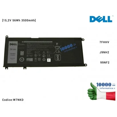 W7NKD Batteria W7NKD DELL Latitude 3380 3590 3580 Chromebook 3380 [15,2V 56Wh 3500mAh] 7FHHV J9NH2 99NF2