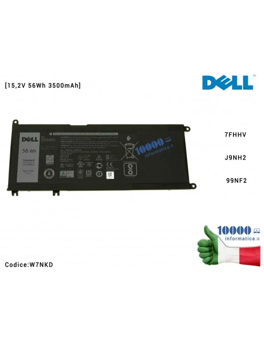 W7NKD Batteria W7NKD DELL Latitude 3380 3590 3580 Chromebook 3380 [15,2V 56Wh 3500mAh] 7FHHV J9NH2 99NF2