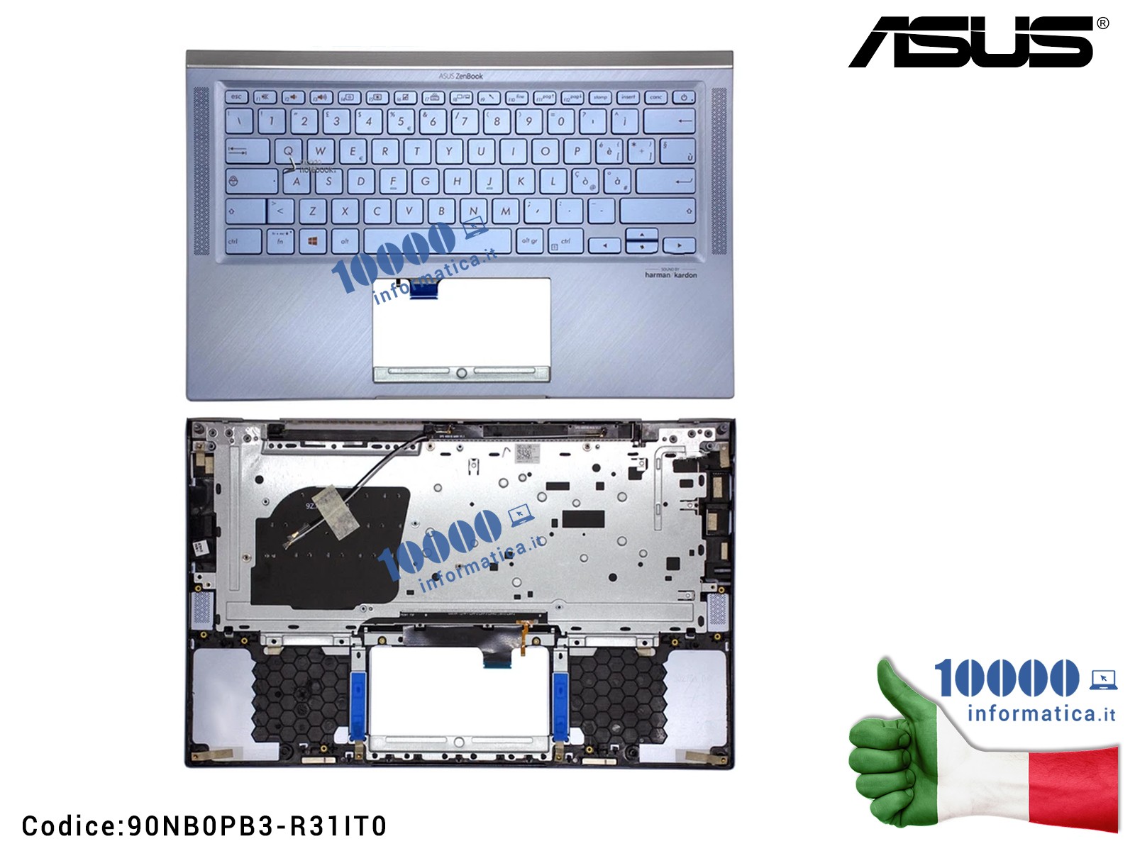 90NB0PB3-R31IT0 Tastiera con Top Case Originale ASUS ZenBook 14 UM431 UM431D UX431 UX431DA UX431D (Silvery Blue) 90NB0PB3-R31...