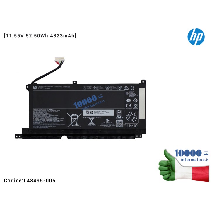 Batteria PG03XL HP Omen 15-DH 15T-DH Pavilion Gaming 15-DK 15-EC [11,55V 52,50Wh 4323mAh] L48495-005 L48495-002 L48495-005 L4849