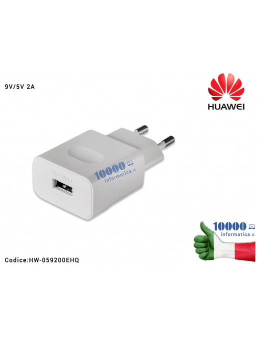 02220683 Alimentatore Carica Batteria USB HUAWEI 18W 9V 2A [BIANCO] (HW-059200EHQ) Fast Charge Ricarica Veloce Honor 8 (FRD-L...
