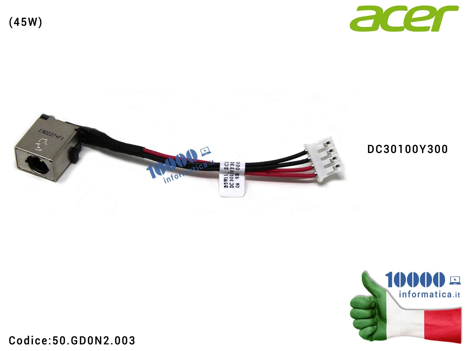 50.GD0N2.003 Connettore DC Power Jack PJ1009 ACER Aspire ES1-523 ES1-524 ES1-533 ES1-572 ES1-732 Extensa 2540 Packard Bell Ea...