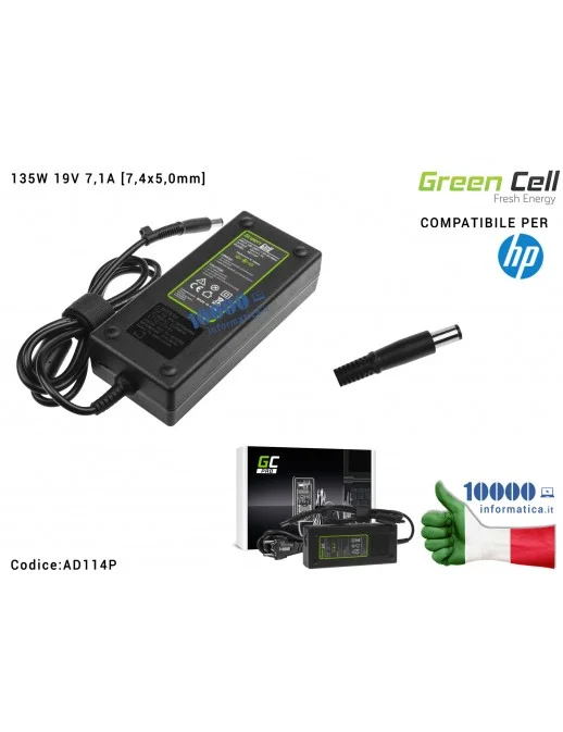 AD114P Alimentatore Green Cell PRO 135W 19V 7,1A [7,4x5,0mm] EliteDesk 800 G1 Compaq 6710b 6715b 6715s 6910p 8510p HP Elite 8...