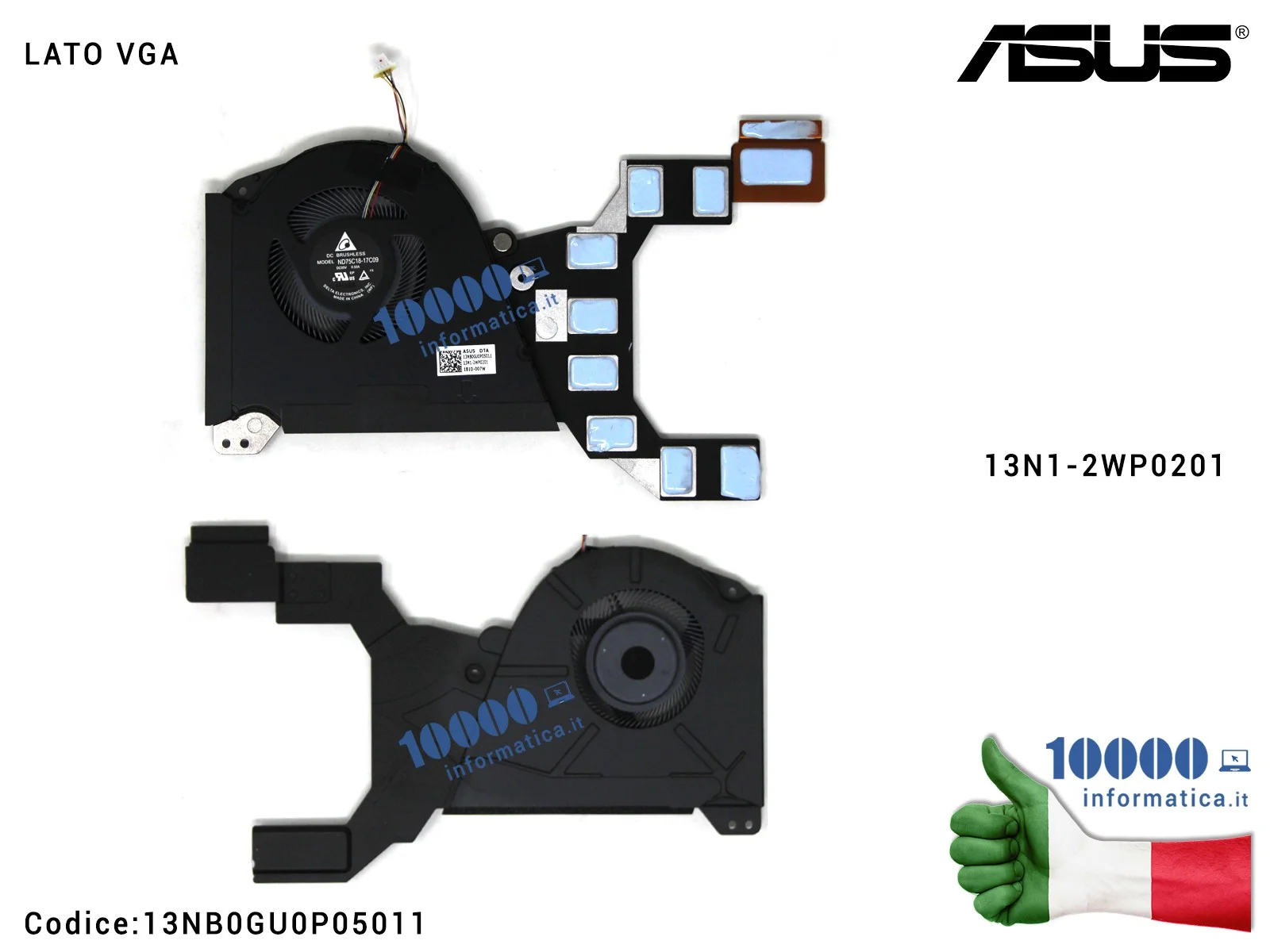 13NB0GU0P05011 Ventola di Raffreddamento Fan + Dissipatore Heatsink VGA ASUS ROG Zephyrus GX501 GX501V GX501VIK GX501VSK 13N1...