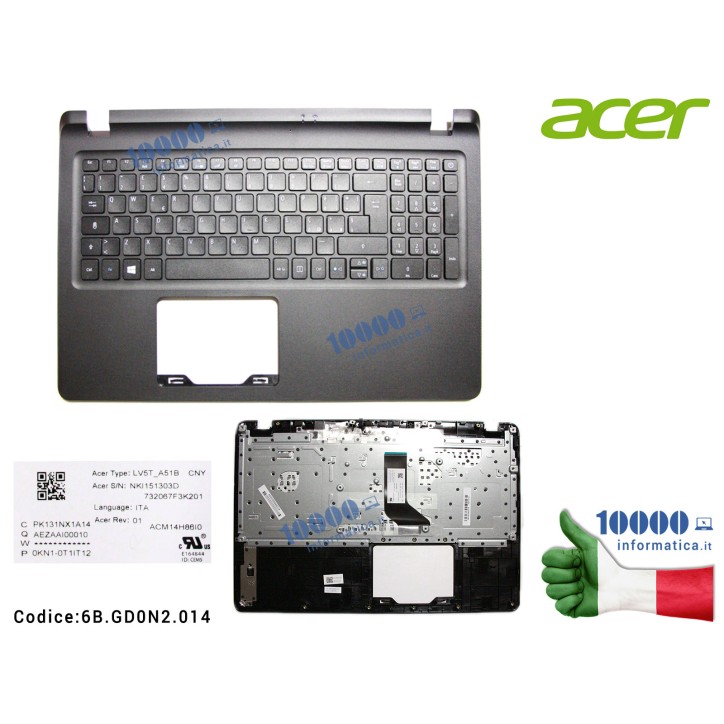 Tastiera Italiana Completa di Top Case Superiore ACER Aspire ES1-523 ES1-572 Extensa 2540 2560 EX2540 EX2560 [NERA] AP1NX000400P