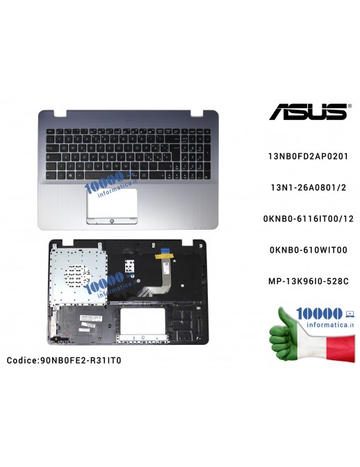 Tastiera Italiana Completa di Top Case Superiore ASUS VivoBook X542 (Star Gray) X542B X542BA X542U X542UA X542UF X542UQ X542UR R