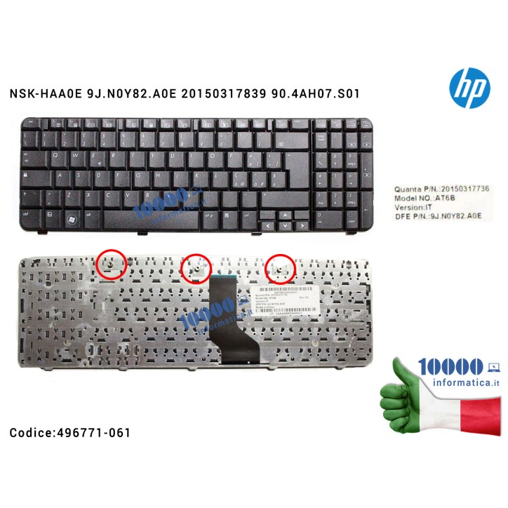 Tastiera Italiana HP Compaq Presario CQ60 G60 496771-061 NSK-HAA0E 9J.N0Y82.A0E 20150317839 90.4AH07.S01