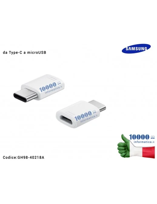 GH98-40218A Adattatore EE-GN930 da Type-C a microUSB SAMSUNG Galaxy S8 S8 Plus SM-G950F SM-G955F Galaxy A3 A5 2017 [BIANCO]