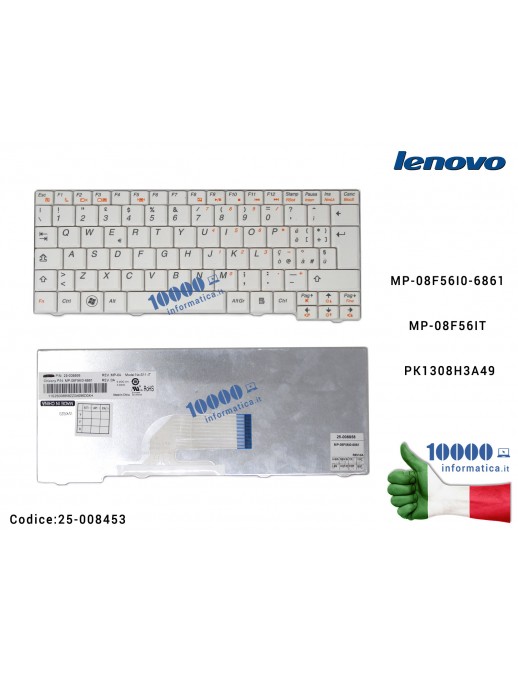 Tastiera Italiana LENOVO IdeaPad S10-2 S10-2C S10-3C S11 (BIANCA) MP-08F56I0-6861 MP-08F56IT PK1308H3A49 25-008453