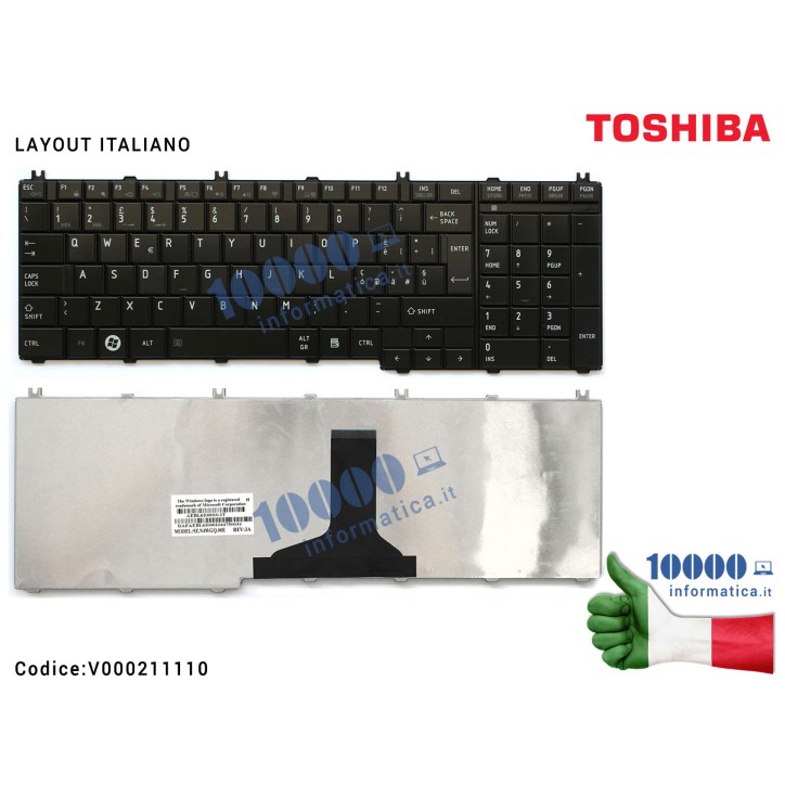 Tastiera Italiana TOSHIBA Satellite C650 C660 C670 L650 L670 L750 L755 (NERO) C660-1MG C660-1R2 C660-1RK C660-1U7 C660-2G9 C660-