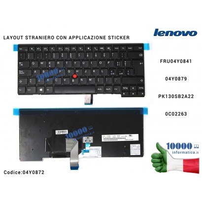 Tastiera Straniera LENOVO ThinkPad T431S T440S T440 T440P T450 T450S T460 L440 L450 L460 04Y0879 [LAYOUT TRASF. ADESIVI ITALIANO