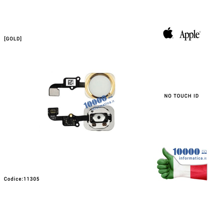 Tasto Home [BIANCO-GOLD] Pulsante Centrale APPLE iPhone 6 4,7'' 6G (A1549) (A1586) (A1589) Flex Cable Ribbon Button [NO TOUCH ID