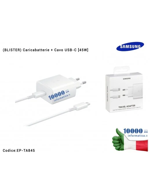 EP-TA845 Caricabatterie + Cavo USB-C [45W] SAMSUNG (BIANCO) EP-TA845XWE (BLISTER) Super Fast Charge 2.0 Galaxy Note 10+ S20 U...