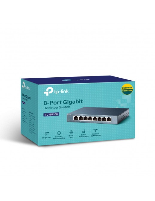 TP-Link TL-SG108 Switch 8 Porte Gigabit, 10/100/1000 Mbps, Plug & Play, Nessuna Configurazione Richiesta, Struttura in Acciaio
