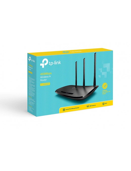 TP-Link TL-WR940N N450 Router Wi-Fi 450 Mbps a 2.4 GHz, 5 10/100M Porti, 3 5dBi Fixed Antenne, Wireless On/Off, Power On/Off, WP