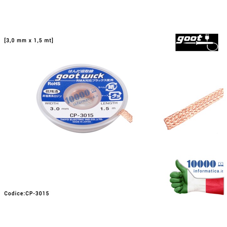 Treccia Dissaldante in Rame GOOT WICK CP-3015 [3,0mm x 1,5m] Trecciola Assorbi Stagno Desoldering Wire