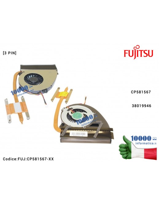 Ventola di Raffreddamento Fan CPU + Dissipatore FUJITSU LifeBook AH522 AH532 LH522 LH532 CP581567 38019946