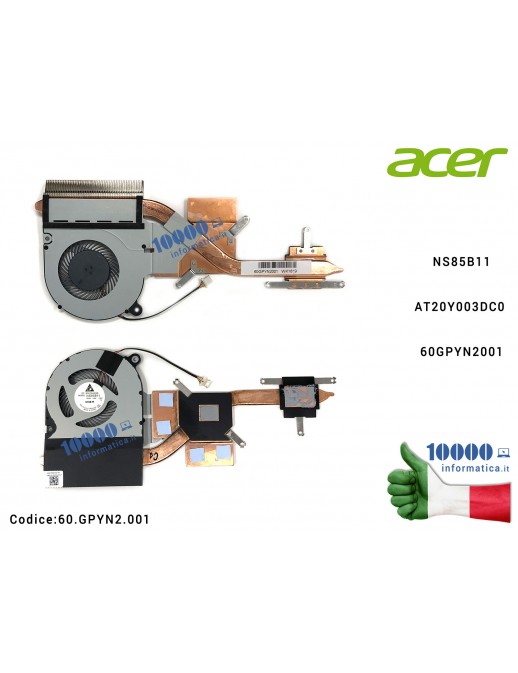 Ventola di Raffreddamento Fan CPU + Dissipatore Heatsink ACER Aspire A515-41G NS85B11AT20Y003DC0 60GPYN2001
