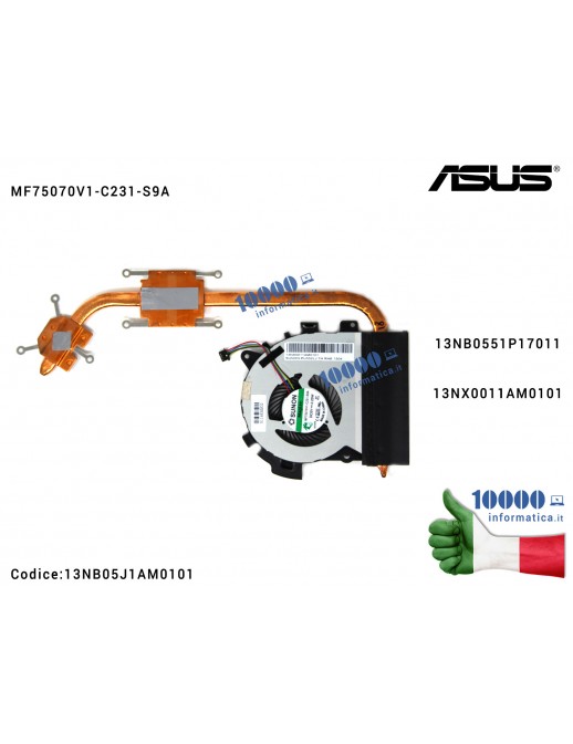 Ventola di Raffreddamento Fan CPU + Dissipatore Heatsink ASUS ASUSPRO ESSENTIAL PU551LD PU551LA 13NB0551P17011 MF75070V1-C231-S9