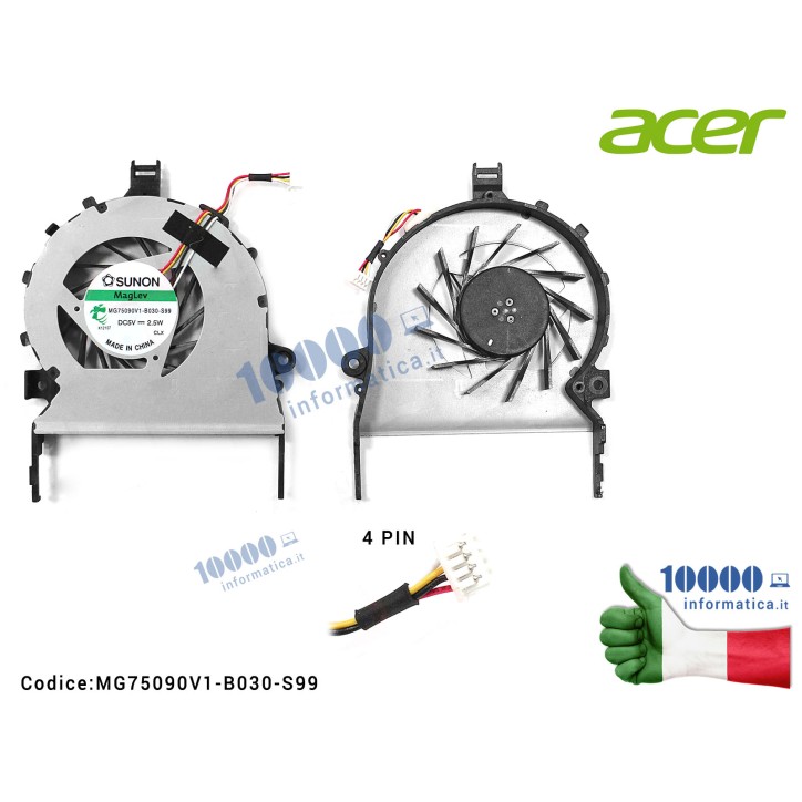 Ventola di Raffreddamento Fan CPU ACER Aspire 5745 5745G 5745DG 5745PG MG75090V1-B030-S99 AB8305HX-TDB Ventola di Raffreddamento Fan CPU ACER Aspire 5745 5745G 5745DG 5745PG MG75090V1-B030-S99 AB8305HX-TDB