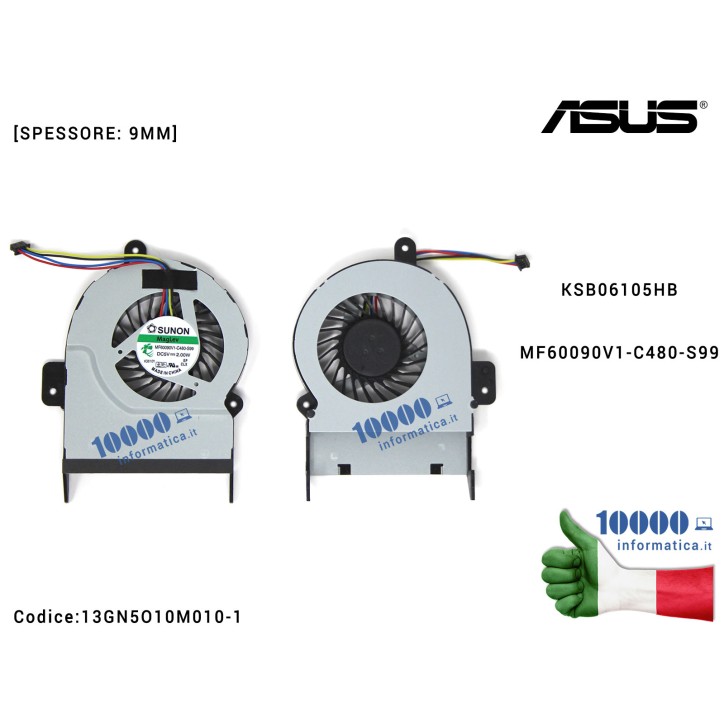 Ventola di Raffreddamento Fan CPU ASUS [9 mm] X55V X55VD X45C X45VD R500V K55VM KSB06105HB MF60090V1-C480-S99 (per schede video 