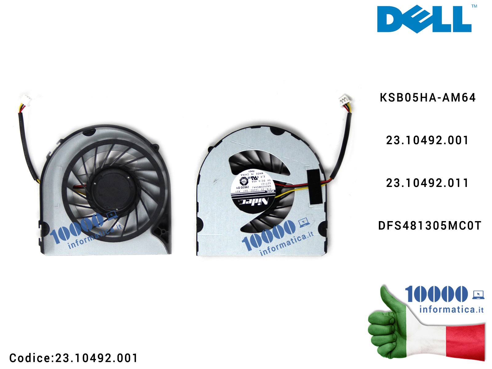 23.10492.001 Ventola di Raffreddamento Fan CPU DELL Inspiron M5040 N4050 N5040 N5050 V1450 KSB0605HA-AM64 23.10492.001 23.104...