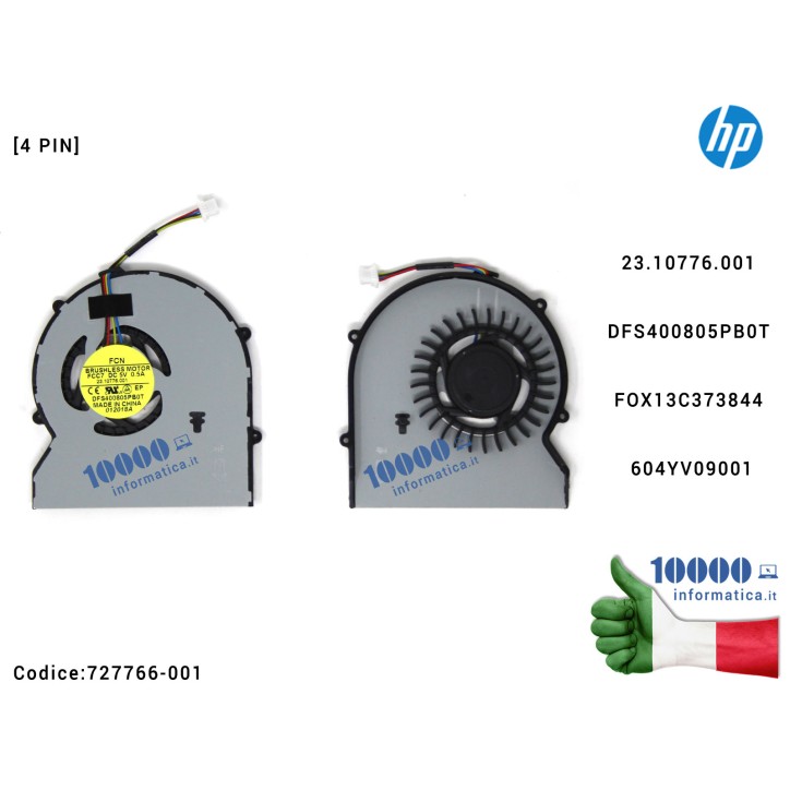 Ventola di Raffreddamento Fan CPU HP [Versione UMA] ProBook 430 G1 ProBook 248 G1 (Per VGA Integrata) 23.10776.001 DFS400805PB0T