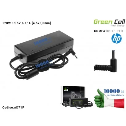 AD71P Alimentatore Green Cell PRO 120W 19,5V 6,15A [4,5x3,0mm] HP Omen 15-5000 17-W HP Envy 15-J 17-J
