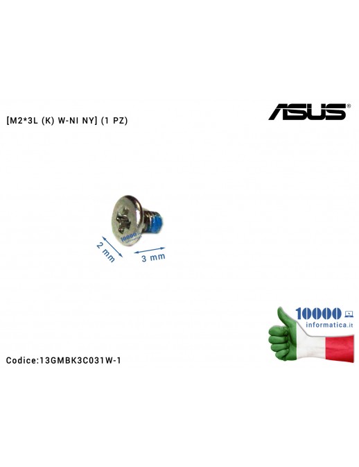 Vite di Fissaggio Notebook [M2*3L (K) W-NI NY] (1 PZ) ASUS X501A F501A X501U X756 X751 X302UA X302UJ TP301 TP501 UX510 UX303 P55