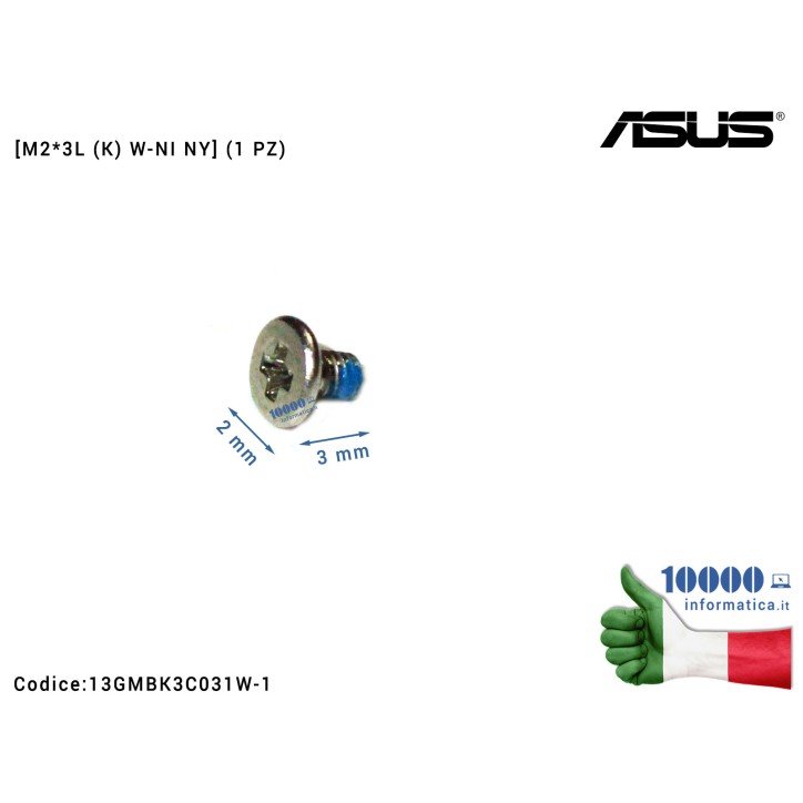 Vite di Fissaggio Notebook [M2*3L (K) W-NI NY] (1 PZ) ASUS X501A F501A X501U X756 X751 X302UA X302UJ TP301 TP501 UX510 UX303 P55