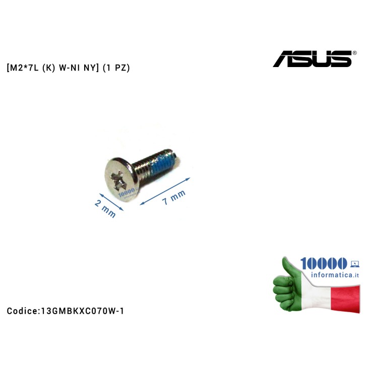 Vite di Fissaggio Notebook [M2*7L (K) W-NI NY] (1 PZ) ASUS D550CA F551CA P551CA UX303LA UX303LB UX303LN UX303UA UX303UB W5F X551