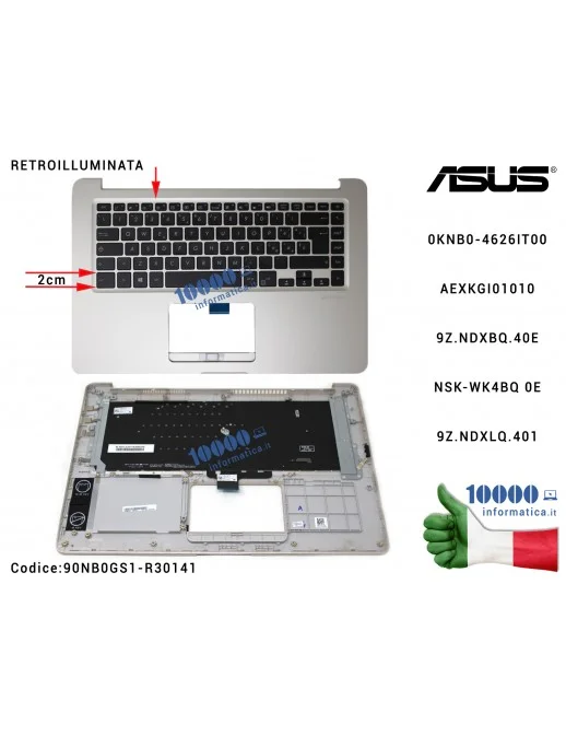 90NB0GS1-R30141 Tastiera Retroilluminata Italiana Completa di Top Case Superiore ASUS VivoBook 15 X510 (Icicle Gold) S510 X51...