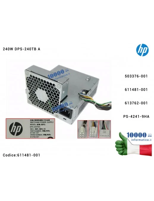 611481-001 Alimentatore HP 240W PSU Elite 6000 6200 6300 8200 8300 Power Supply HP-D2402A0 PC8027 503376-001 611481-001 61376...
