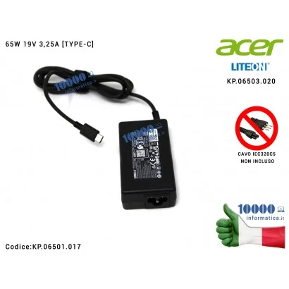 KP.06501.017 Alimentatore ACER 65W 19V 3,25A [TYPE-C] Aspire Swift SF514-55 SF514-55T SF514-55GT SF514-55TA (USB-C) KP.06503....